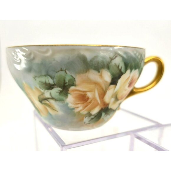 Hand-Painted Floral Porcelain Tea Cups With Gold Handles Vintage Set Of 2 jj3703 - Picture 4 of 12